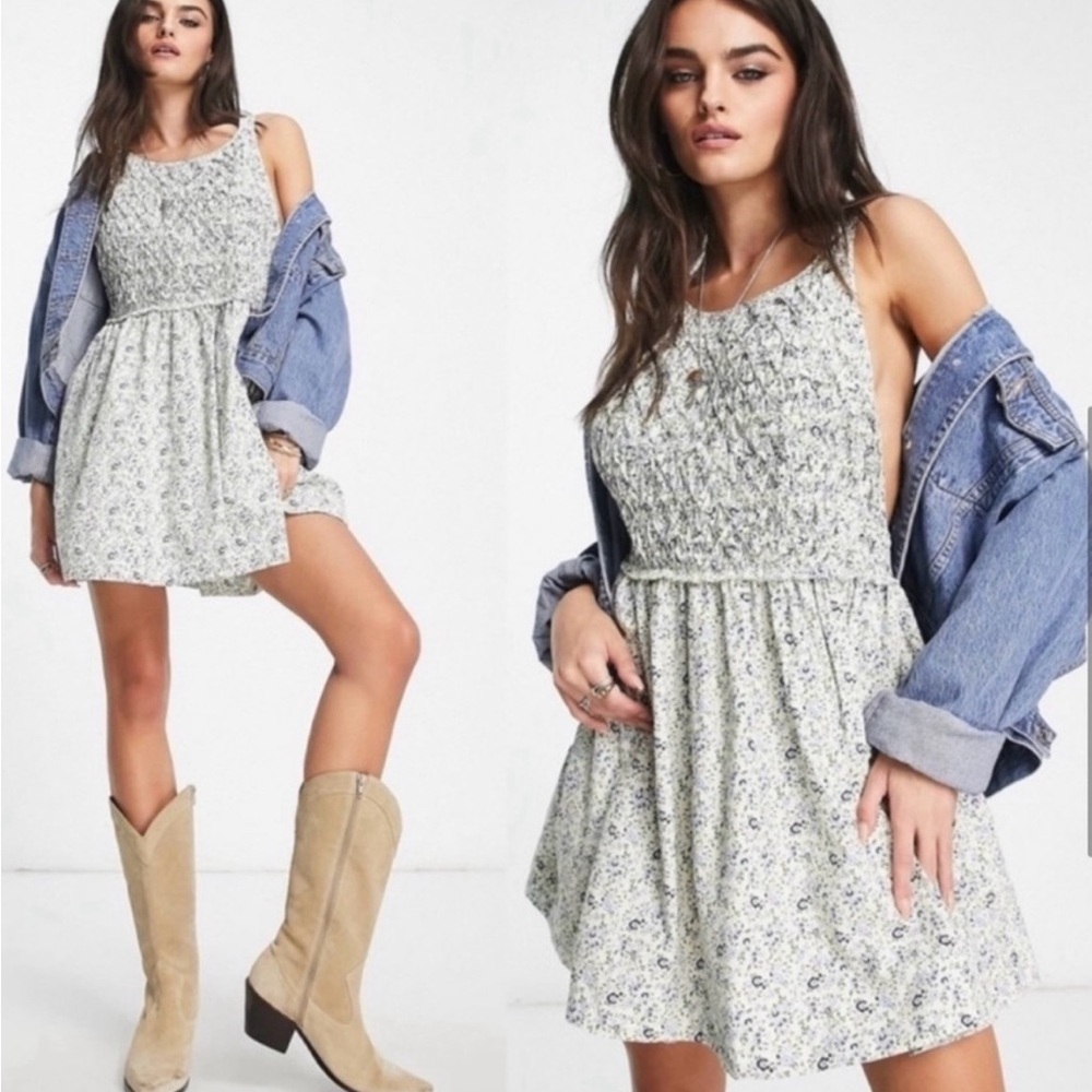 Free People Petunia Mini Dress - "Tea Combo" Floral Print - Small
